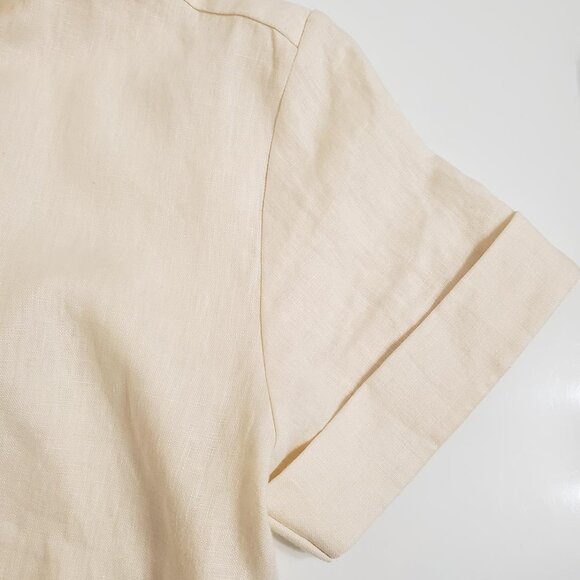 HEVRON Women Melanie Linen Cut-Out Mini Dress XS Ivory Short Sleeve Asymmetrical - Picture 11 of 13